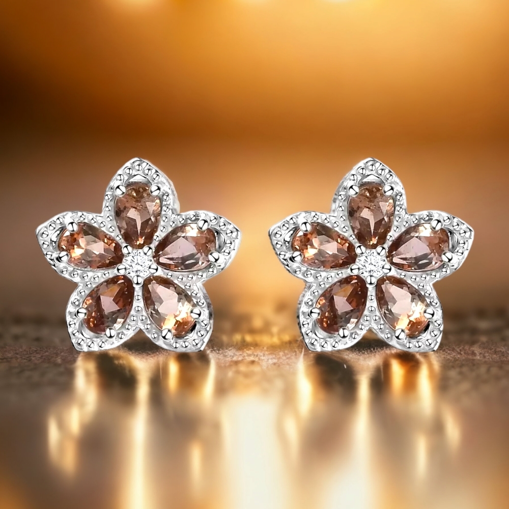 NWT JENIPAPO ANDALUSITE & WHITE ZIRCON EARRINGS IN PLATINUM OVER STERLING SILVER